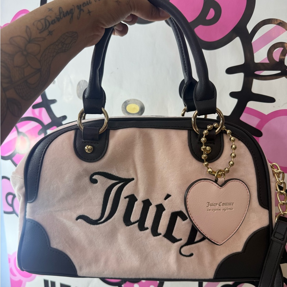 Juicy Couture Pink and Black Heart Charm Satchel Bag